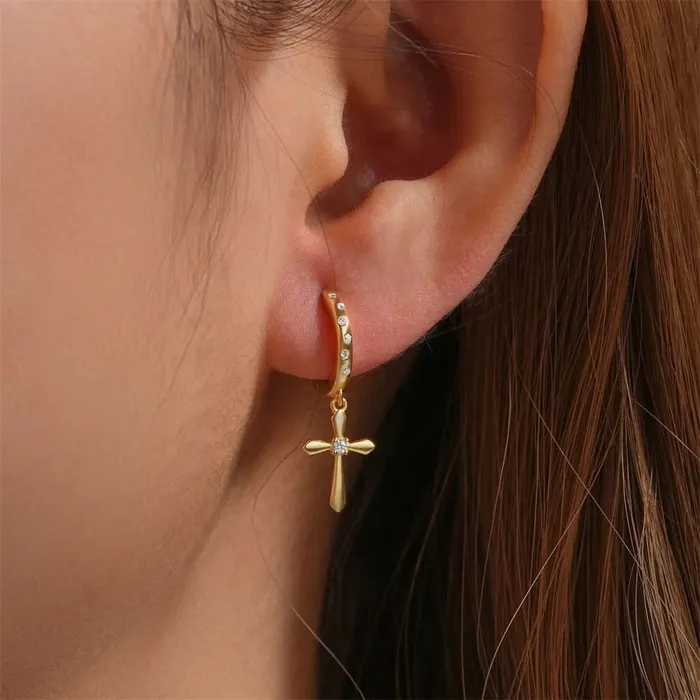 Cross Charm Huggie Hoops Get Signatured Earrings