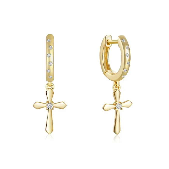 Cross Charm Huggie Hoops Get Signatured Earrings