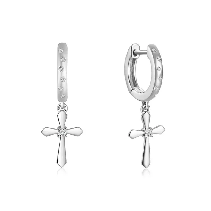 Cross Charm Huggie Hoops Get Signatured Earrings