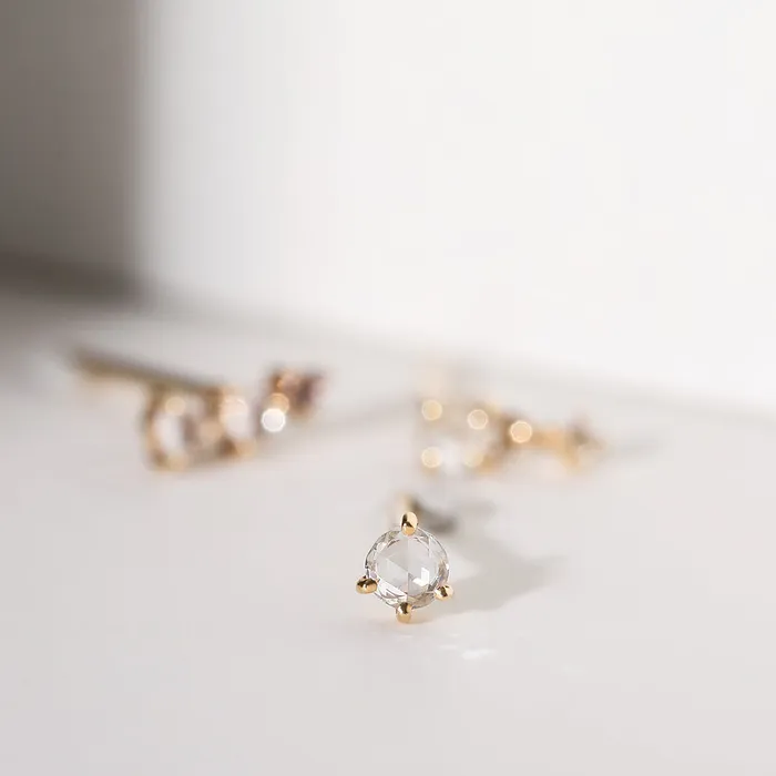 Earrings AURELIE GI ROSALYN Rose Cut White Sapphire Solitaire Stud Earring