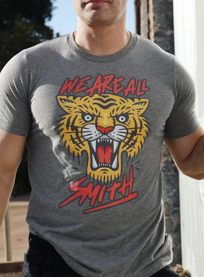 Earrings WE ARE ALL SMITH Mens Jewelry Clothing We Are All Smith Tiger Gray Short sleeve tshirt