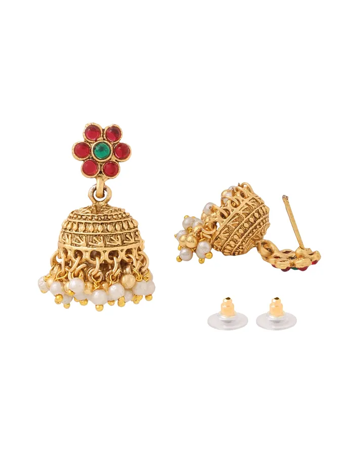 Earrings Yellow Chimes Gold Plated Temple Jewellery Set for Women Elegant Design Necklace Earrings 212 cm Gold