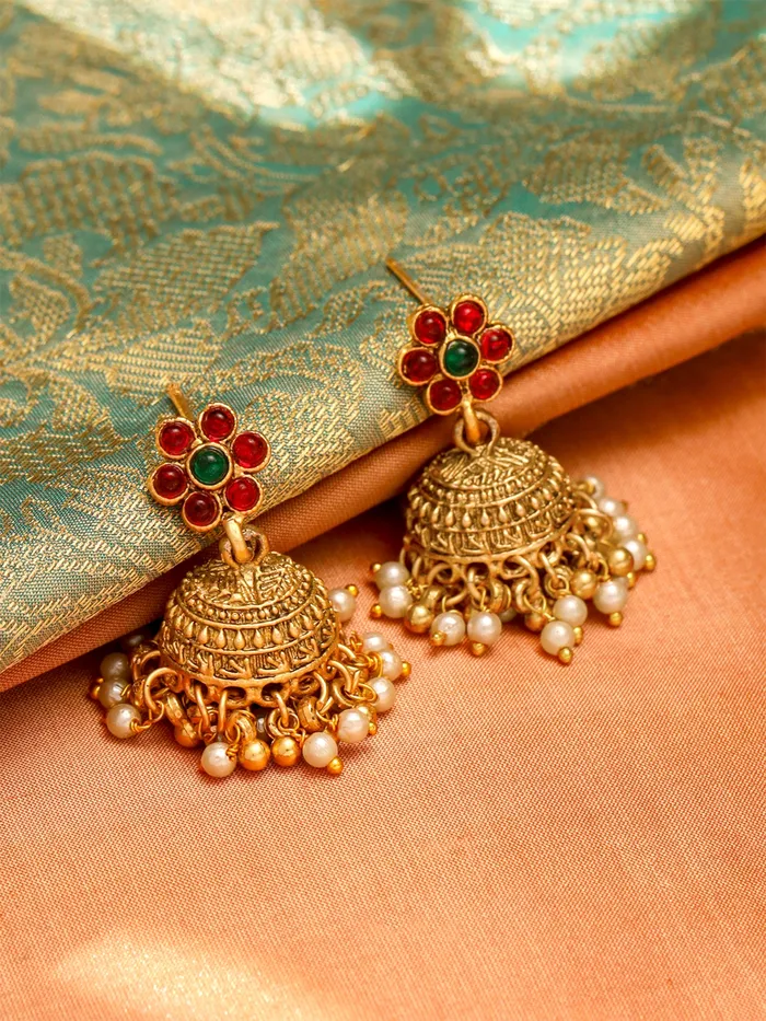 Earrings Yellow Chimes Gold Plated Temple Jewellery Set for Women Elegant Design Necklace Earrings 212 cm Gold