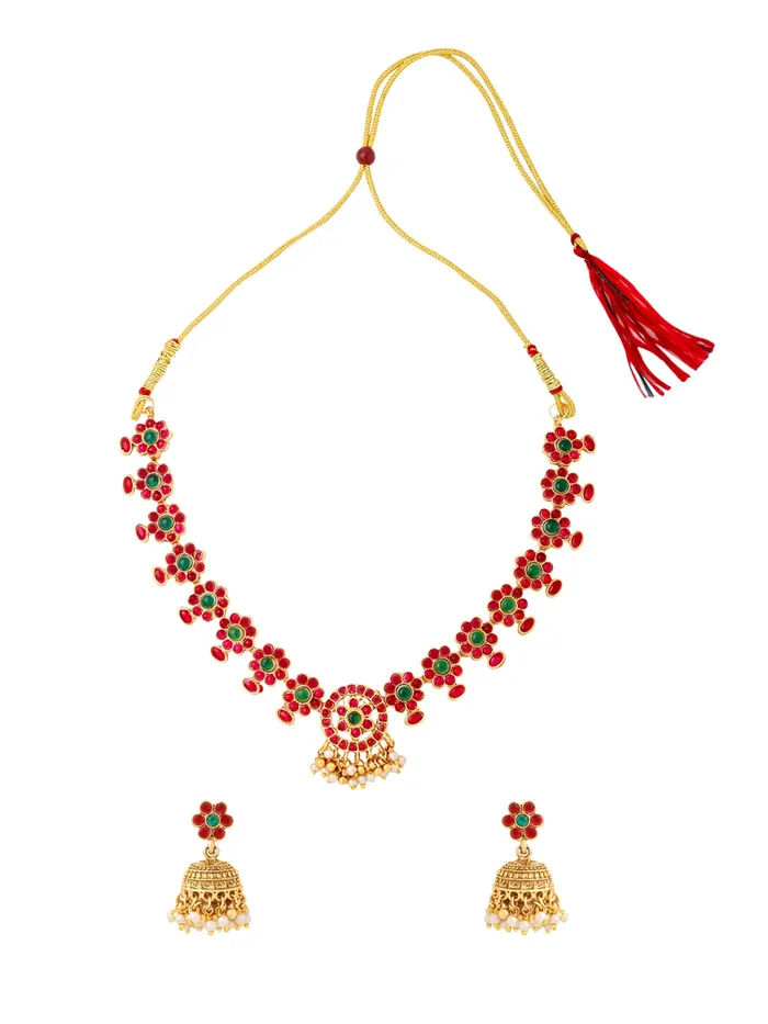 Earrings Yellow Chimes Gold Plated Temple Jewellery Set for Women Elegant Design Necklace Earrings 212 cm Gold