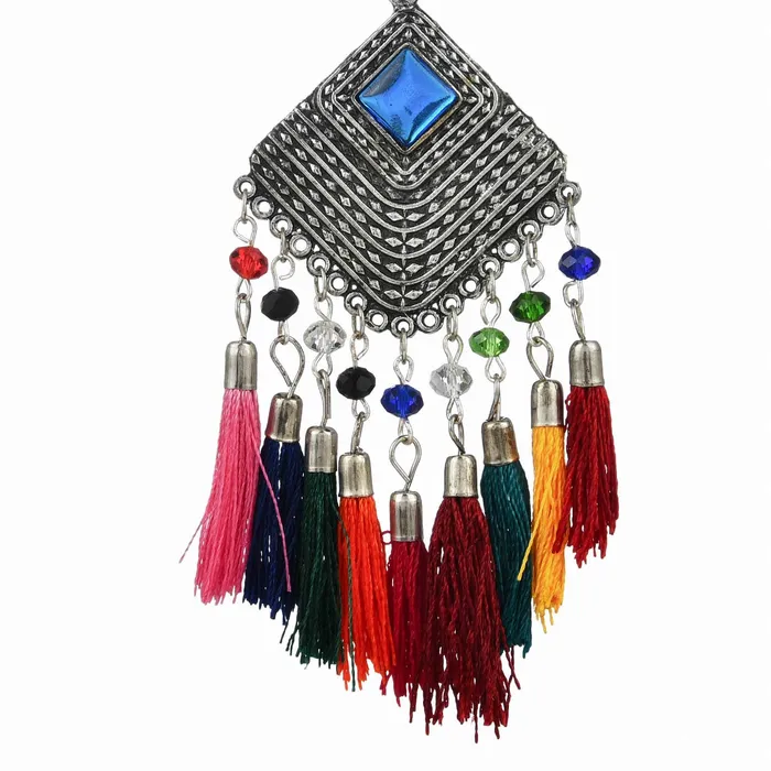 Earrings Yellow Chimes Oxidized Silver Traditional Fabric Danglers Earrings For Women Girls Yellow Chimes
