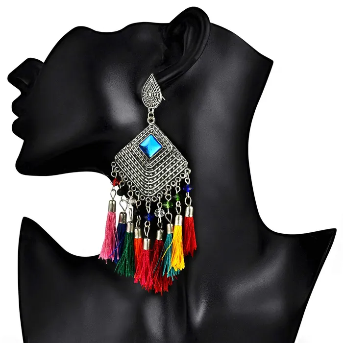 Earrings Yellow Chimes Oxidized Silver Traditional Fabric Danglers Earrings For Women Girls Yellow Chimes