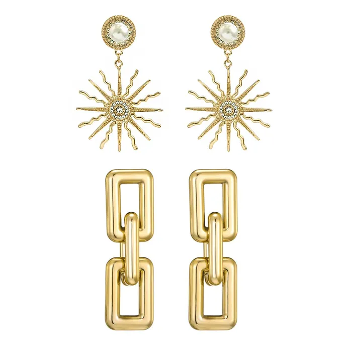 Earrings Yellow Chimes Yellow Chimes Drop Earrings for Women Combo of 2 Pairs Gold Plated Link Chain Sun Shaped Golden Drop Earrings for Women and Girls Earrings Yellow Chimes Yellow Chimes Drop Earrings for Women Combo of 2 Pairs Gold Plated Link Chain Sun Shaped Golden Drop Earrings for Women and Girls