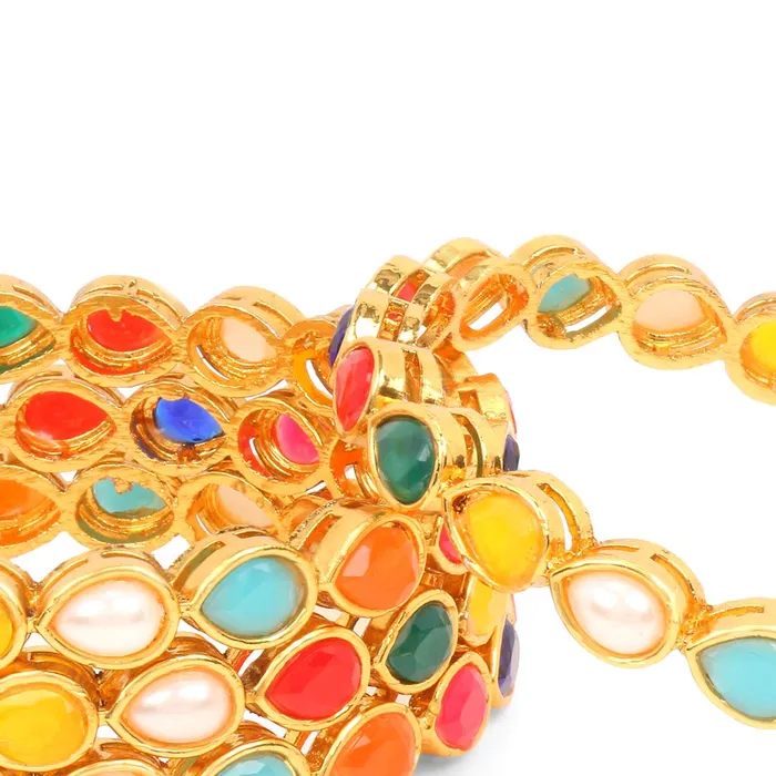 Earrings Yellow Chimes Yellow Chimes Ethnic Gold Plated Multicolor Stone Studded Traditional 4 Pcs Bangles Set for Women and Girls 26