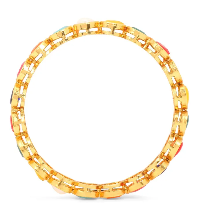 Earrings Yellow Chimes Yellow Chimes Ethnic Gold Plated Multicolor Stone Studded Traditional 4 Pcs Bangles Set for Women and Girls 26