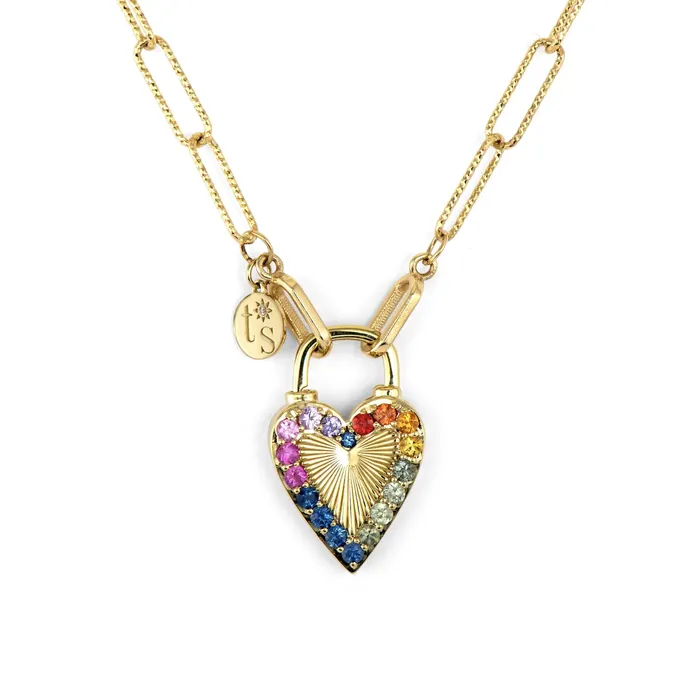 Necklaces Three Stories Jewelry Double Sided Rainbow and Diamond Love Explosion Lock Pendant