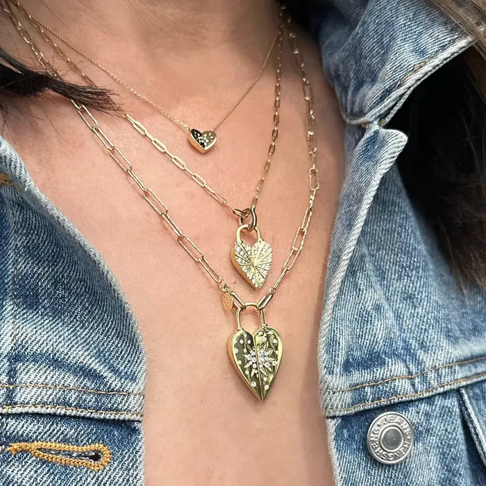Necklaces Three Stories Jewelry Double Sided Rainbow and Diamond Love Explosion Lock Pendant