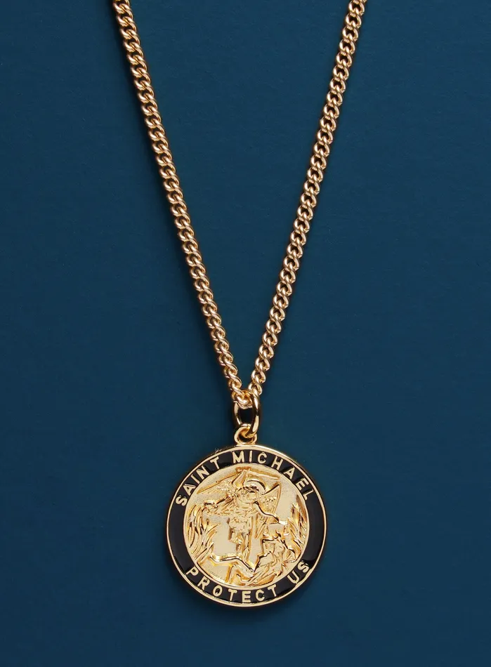 Necklaces WE ARE ALL SMITH Mens Jewelry Clothing Saint Michael Protection Angel Round Vermeil Gold Pendant for Men