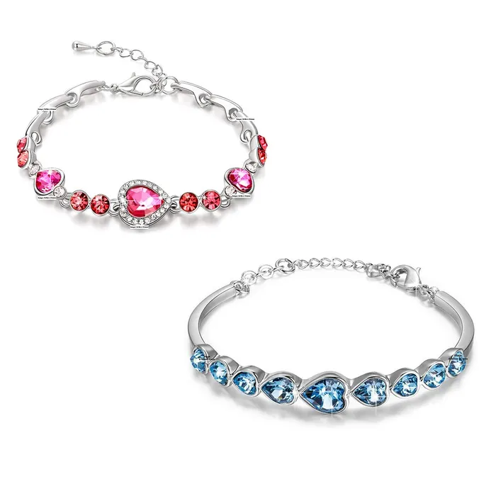 Necklaces Yellow Chimes Yellow Chimes Combo Bracelets for Women 2 PCs Valentines Special Blue Pink Crystal Love Heart Charm Bracelet for Women and Girls Necklaces Yellow Chimes Yellow Chimes Combo Bracelets for Women 2 PCs Valentines Special Blue Pink Crystal Love Heart Charm Bracelet for Women and Girls