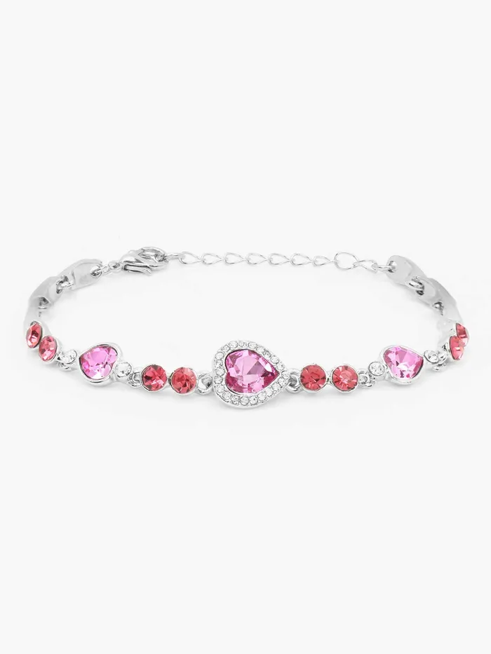 Necklaces Yellow Chimes Yellow Chimes Combo Bracelets for Women 2 PCs Valentines Special Blue Pink Crystal Love Heart Charm Bracelet for Women and Girls