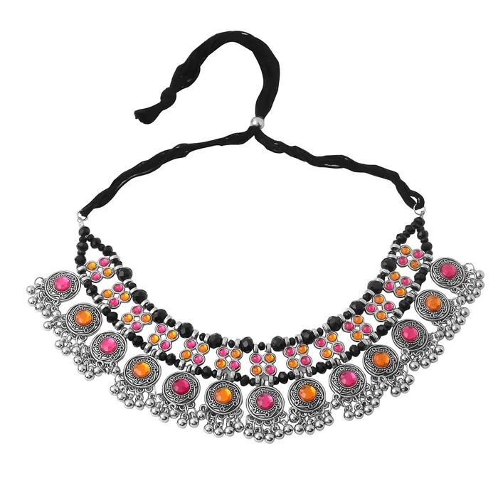 Necklaces Yellow Chimes Yellow Chimes Jewellery Set for Women and Girls Silver Oxidised Jewellery Set Multicolor Stone Oxidized Necklace Set Birthday Gift For Girls and Women Anniversary Gift for Wife
