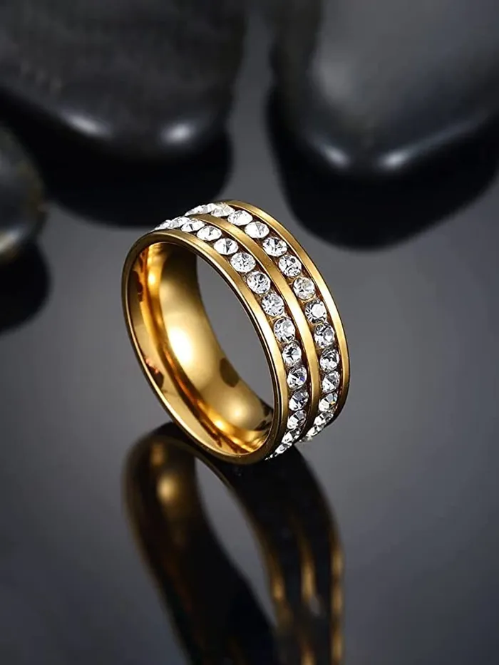 Necklaces Yellow Chimes Yellow Chimes Rings for Mens and Boys Crystal Ring Gold Plated Crystal Studded Finger Ring for Men Birthday Gift For Boys and mens Anniversary Gift for Husband