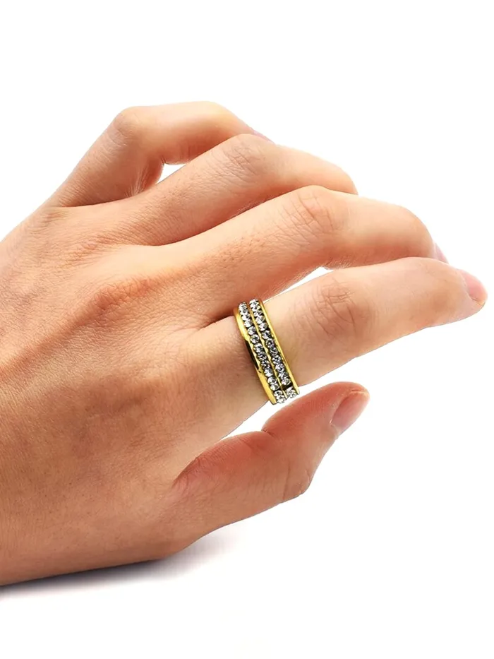 Necklaces Yellow Chimes Yellow Chimes Rings for Mens and Boys Crystal Ring Gold Plated Crystal Studded Finger Ring for Men Birthday Gift For Boys and mens Anniversary Gift for Husband