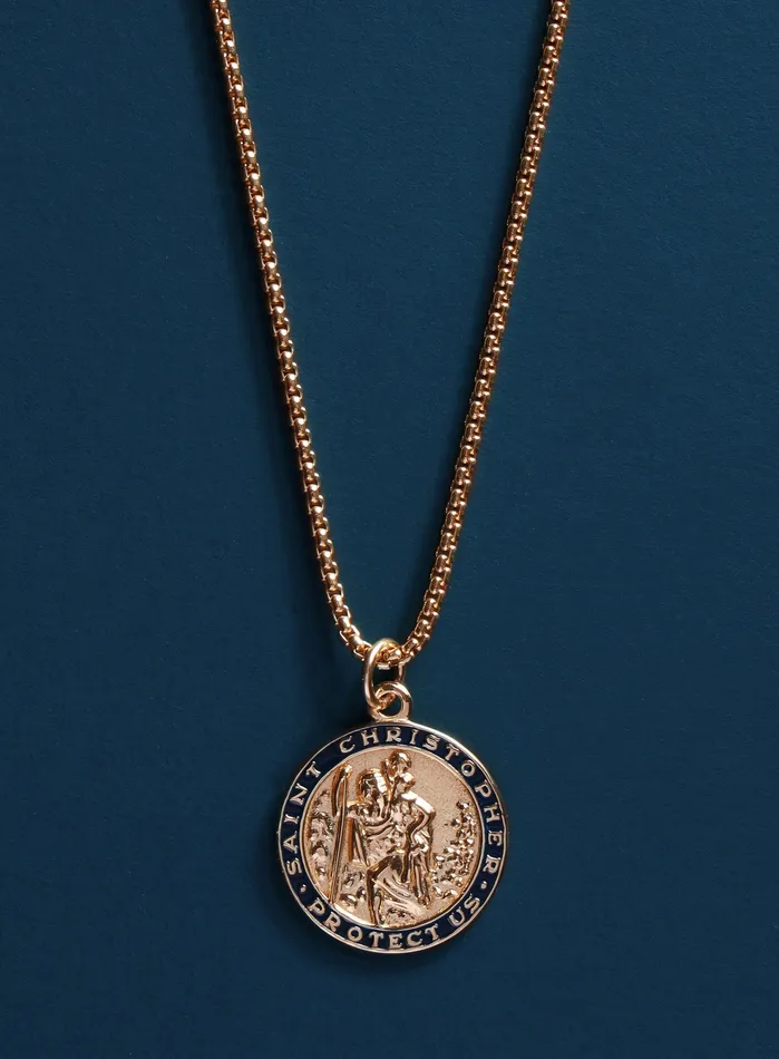 Rings WE ARE ALL SMITH Mens Jewelry Clothing Gold Saint Christopher Round Medal w dark navy enamel Rings WE ARE ALL SMITH Mens Jewelry Clothing Gold Saint Christopher Round Medal w dark navy enamel