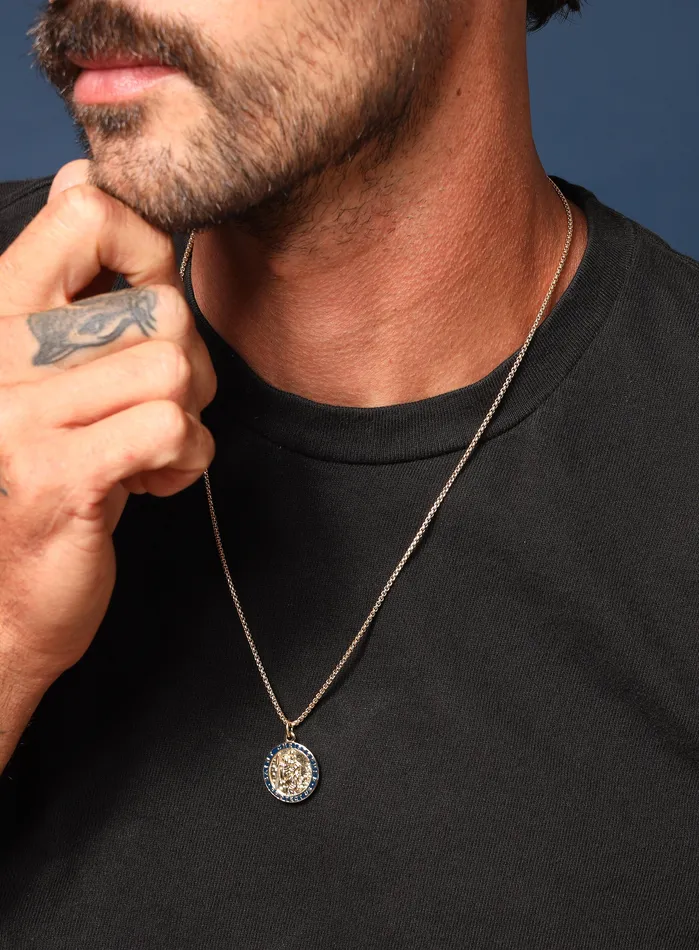 Rings WE ARE ALL SMITH Mens Jewelry Clothing Gold Saint Christopher Round Medal w dark navy enamel