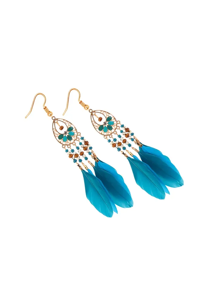 Rings Yellow Chimes Yellow Chimes Danglers Earrings for Women Fashion Blue Feather Beads Women Earrings Long Tassel Gold Plated Dangler Earrings Birthday Gift For Girls Anniversary Gift for Wife