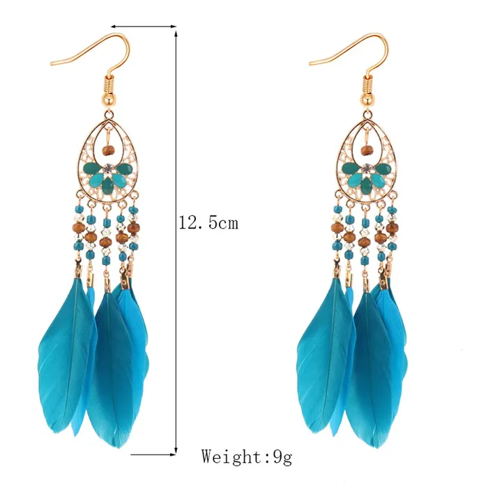 Rings Yellow Chimes Yellow Chimes Danglers Earrings for Women Fashion Blue Feather Beads Women Earrings Long Tassel Gold Plated Dangler Earrings Birthday Gift For Girls Anniversary Gift for Wife