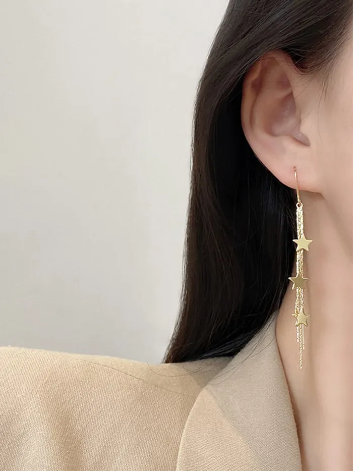 Rings Yellow Chimes Yellow Chimes Earrings For Women Gold Tone Star Designed Hanging Multilayered Tassel Chain Dangler Earrings For Women and Girls
