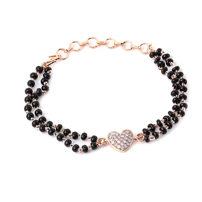 Rings Yellow Chimes Yellow Chimes Mangalsutra Bracelet for Women Black Beads Heart Charm Rose Gold Plated Hand Mangalsutra Bracelets for Women Marriage Anniversay Birthday Gift For Wife and Women