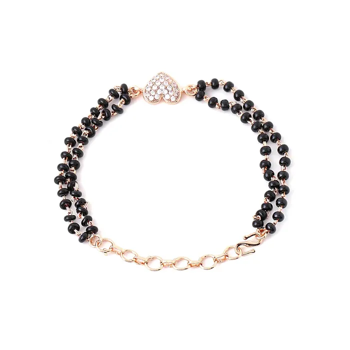 Rings Yellow Chimes Yellow Chimes Mangalsutra Bracelet for Women Black Beads Heart Charm Rose Gold Plated Hand Mangalsutra Bracelets for Women Marriage Anniversay Birthday Gift For Wife and Women