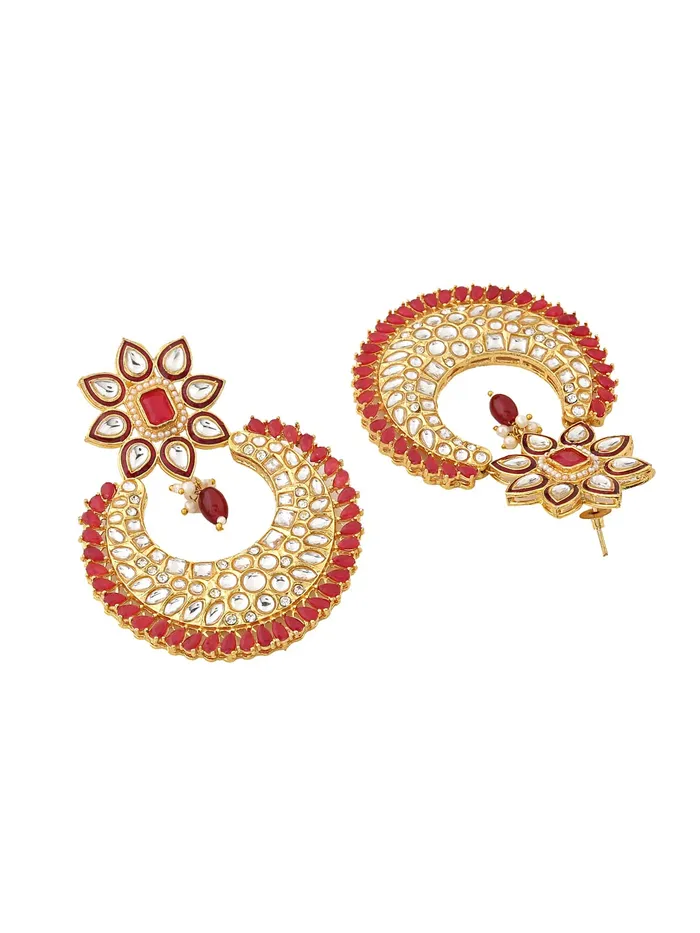 Yellow Chimes Earrings For Women Gold Tone White and Red Kundan Studded Chandbali Earrings For Women and Girls Yellow Chimes Earrings