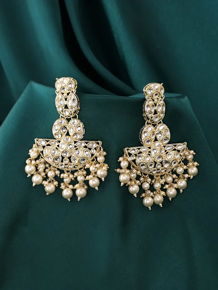 Yellow Chimes Earrings for Women Gold Toned Kundan Studded Pearl Drop Dangler Earrings for Women and Girls Yellow Chimes Earrings