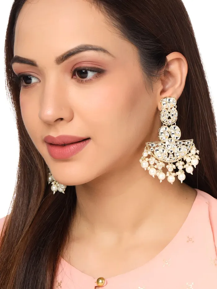Yellow Chimes Earrings for Women Gold Toned Kundan Studded Pearl Drop Dangler Earrings for Women and Girls Yellow Chimes Earrings