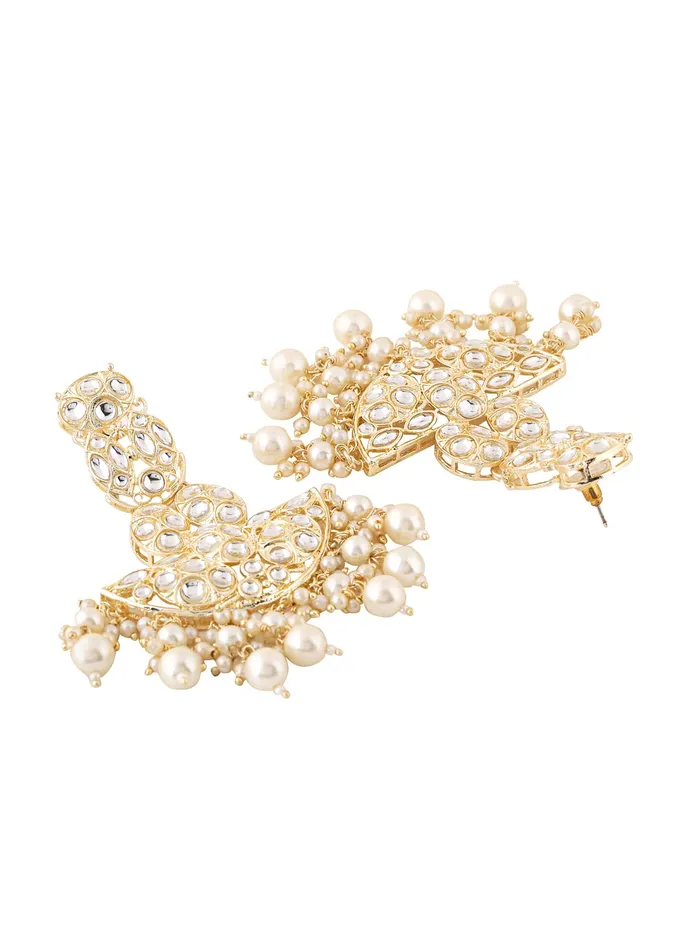Yellow Chimes Earrings for Women Gold Toned Kundan Studded Pearl Drop Dangler Earrings for Women and Girls Yellow Chimes Earrings