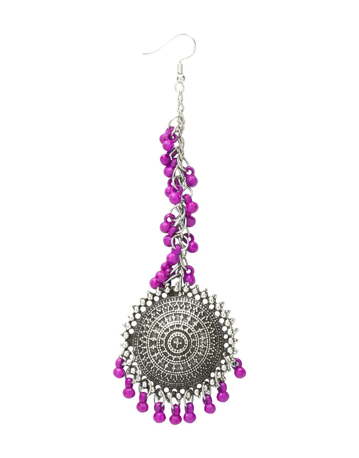 Yellow Chimes Earrings Yellow Chimes Oxidised Earrings for Women Silver Oxidised Afghani Navratri Garba Style Traditional Maang Tikka with Jhumka Earrings for Women and Girls