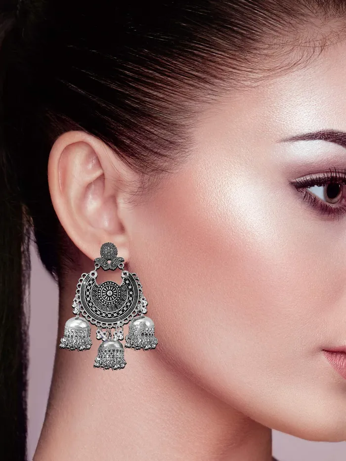 Yellow Chimes Earrings Yellow Chimes Oxidised Earrings for Women Silver Oxidised Afghani Navratri Garba Style Traditional Maang Tikka with Jhumka Earrings for Women and Girls