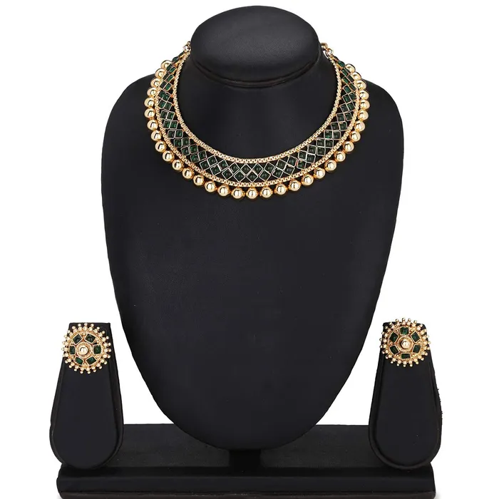 Yellow Chimes Ethnic Handcrafted Jewellery Set Gold Plated Traditional Choker Necklace Set for women Girls Green Yellow Chimes Necklaces