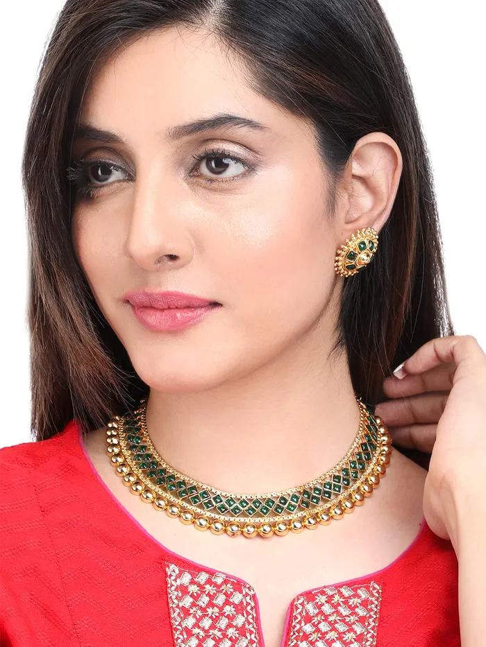 Yellow Chimes Ethnic Handcrafted Jewellery Set Gold Plated Traditional Choker Necklace Set for women Girls Green Yellow Chimes Necklaces