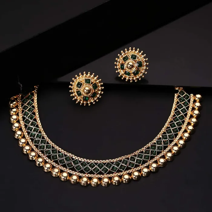 Yellow Chimes Ethnic Handcrafted Jewellery Set Gold Plated Traditional Choker Necklace Set for women Girls Green Yellow Chimes Necklaces