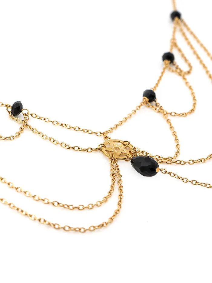 Yellow Chimes Head Chain For Women Gold Toned Bohemian Black Crystal Studded Multilayer Head Chain For Women and Girls Yellow Chimes Necklaces