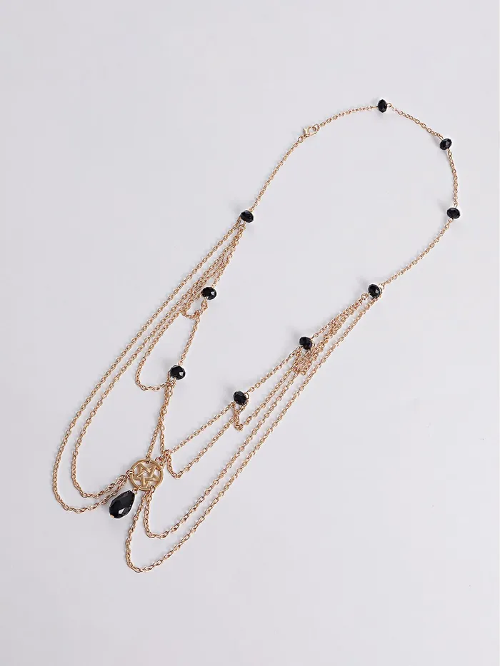 Yellow Chimes Head Chain For Women Gold Toned Bohemian Black Crystal Studded Multilayer Head Chain For Women and Girls Yellow Chimes Necklaces