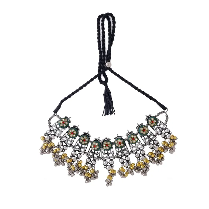 Yellow Chimes Jewellery Set for Women and Girls Kundan Necklace Set Gold Plated Green Beads Studded Kundan Choker Necklace Set Birthday Gift for girls and women Anniversary Gift for Wife Yellow Chimes Earrings