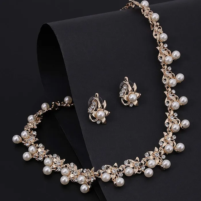 Yellow Chimes Latest Fashion Floral Design Pearl Crystal Golden Choker Necklace Set with Earrings for Women and Girls Yellow Chimes Earrings