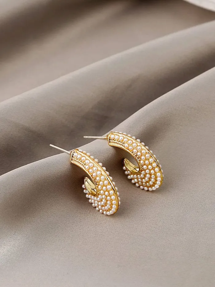 Yellow Chimes Necklaces Yellow Chimes Earrings for Women and Girls Hoop Earrings for Girls Gold Toned Pearl Studded Hoop Earrings Birthday Gift for girls and women Anniversary Gift for Wife
