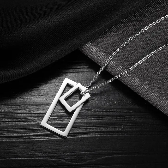 Yellow Chimes Pendant for Men and Boys Fashion Silver Pendants For Men Geometric Square Shaped Pendant Necklace Stainless Steel Hip Hop Pendant Chain for Men Birthday Gift for Men Boys Yellow Chimes Necklaces