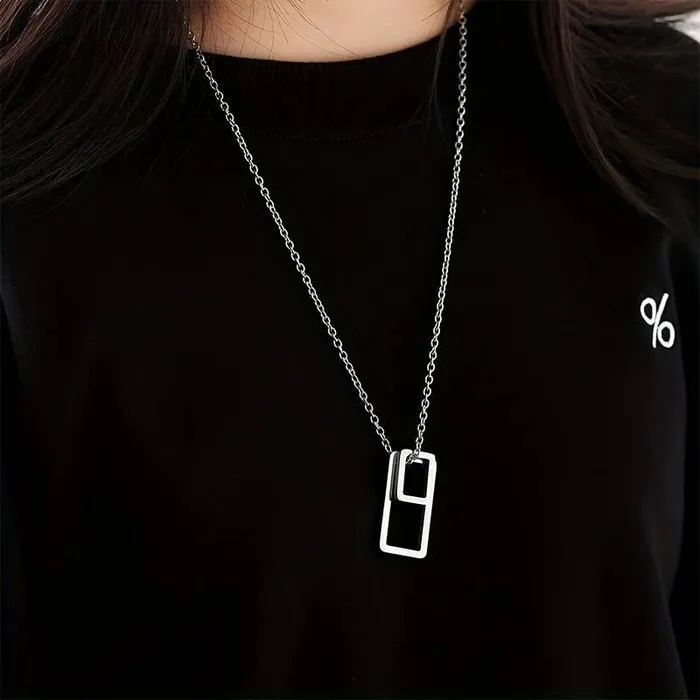 Yellow Chimes Pendant for Men and Boys Fashion Silver Pendants For Men Geometric Square Shaped Pendant Necklace Stainless Steel Hip Hop Pendant Chain for Men Birthday Gift for Men Boys Yellow Chimes Necklaces