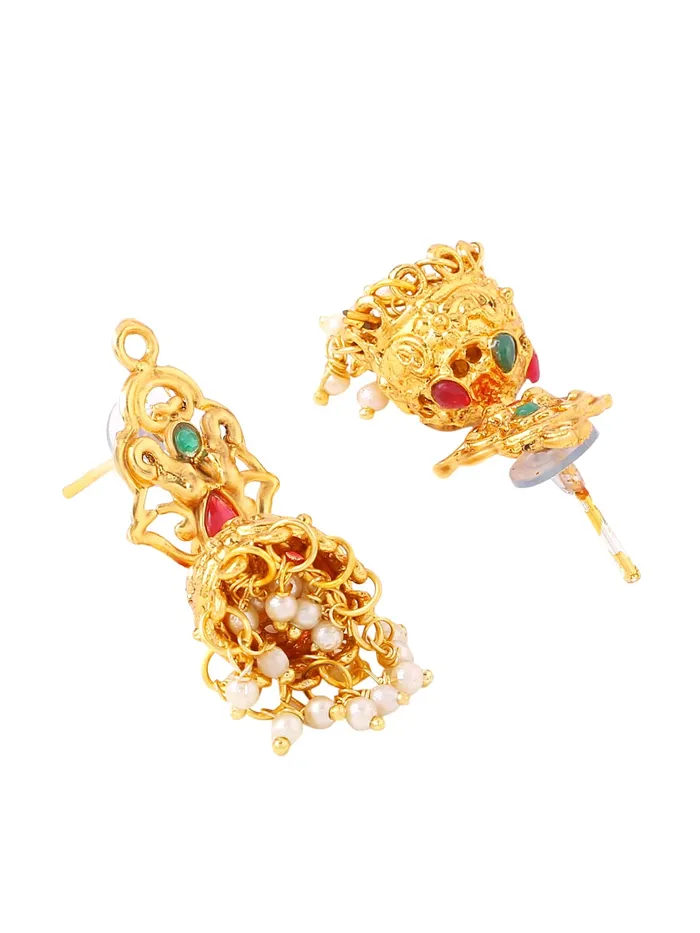 Yellow Chimes Womens Gold Temple Traditional Accessories Jewellery Long Haram Jewelry Set Antique Jewellery Yellow Chimes Earrings