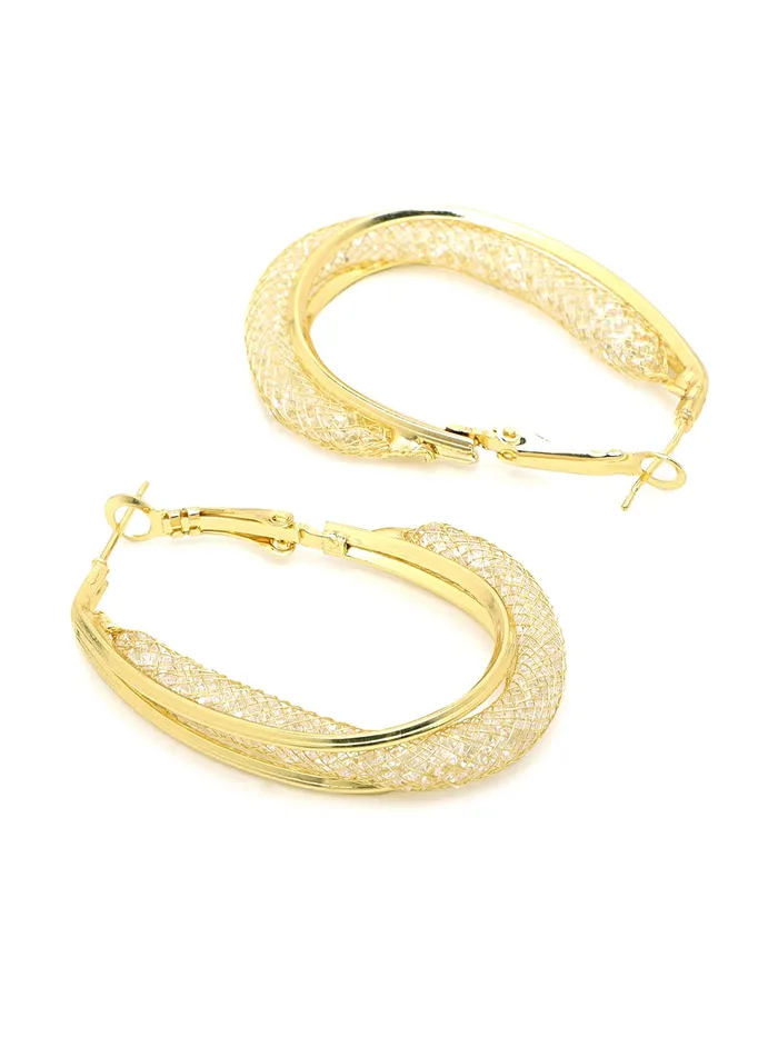Yellow Chimes Yellow Chimes Earrings for Women and Girls Hoop Earrings for Girls Gold Toned Mesh Oval Crystal Hoop Earrings Birthday Gift for girls and women Anniversary Gift for Wife Necklaces