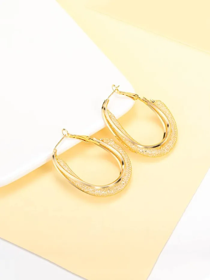 Yellow Chimes Yellow Chimes Earrings for Women and Girls Hoop Earrings for Girls Gold Toned Mesh Oval Crystal Hoop Earrings Birthday Gift for girls and women Anniversary Gift for Wife Necklaces