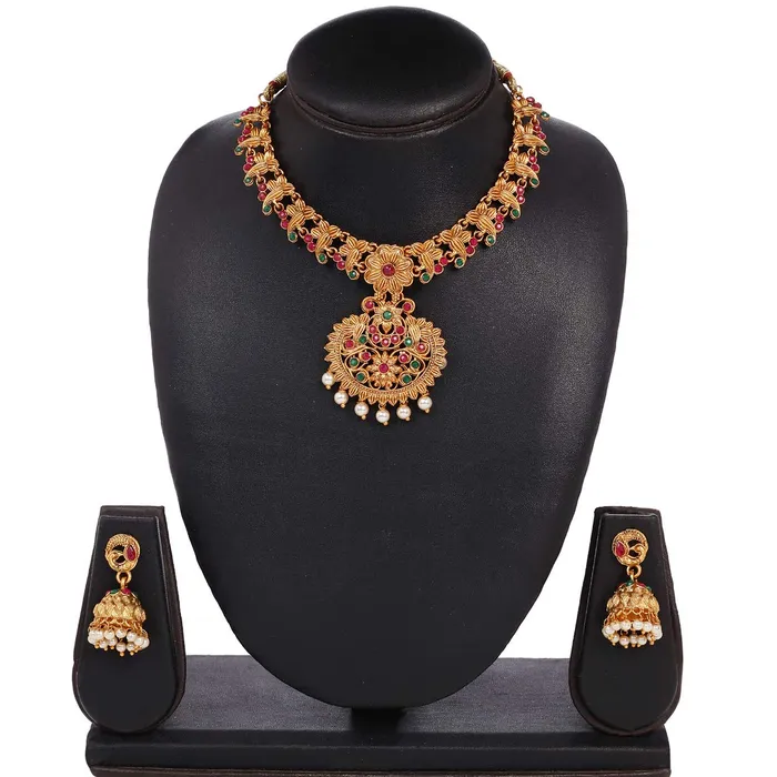 Yellow Chimes Yellow Chimes Ethnic Jewellery Set Gold Plated Latest Designer Floarl Jewelry Set Traditional Antique Necklace Set With Earrings For Women Girls Earrings
