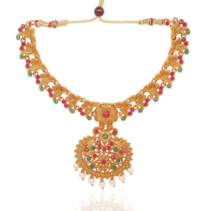 Yellow Chimes Yellow Chimes Ethnic Jewellery Set Gold Plated Latest Designer Floarl Jewelry Set Traditional Antique Necklace Set With Earrings For Women Girls Earrings