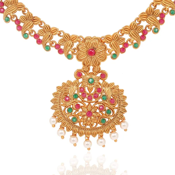 Yellow Chimes Yellow Chimes Ethnic Jewellery Set Gold Plated Latest Designer Floarl Jewelry Set Traditional Antique Necklace Set With Earrings For Women Girls Earrings